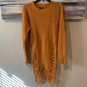 Elegant Mustard Long Sleeve Sweater Dress
